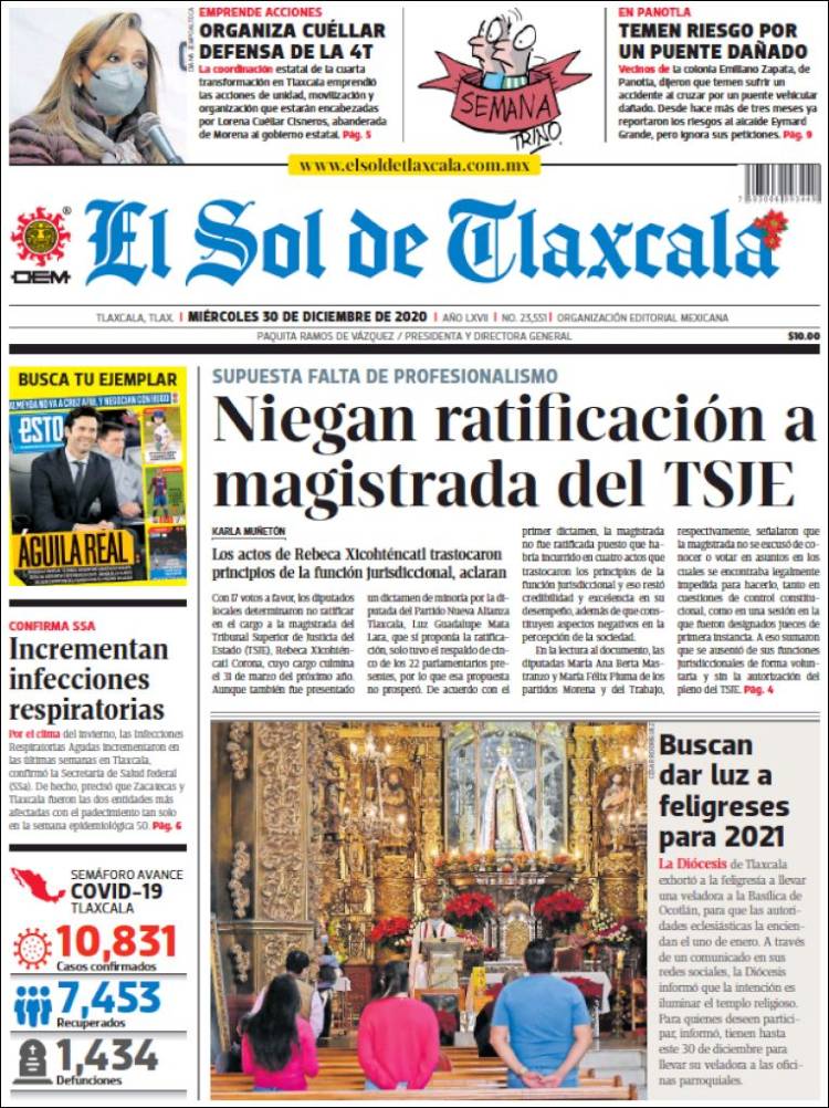 Portada de El Sol de Tlaxcala (México)