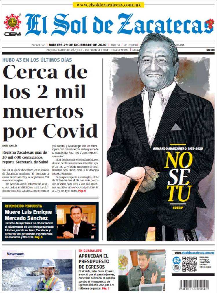 Portada de El Sol de Zacatecas (México)
