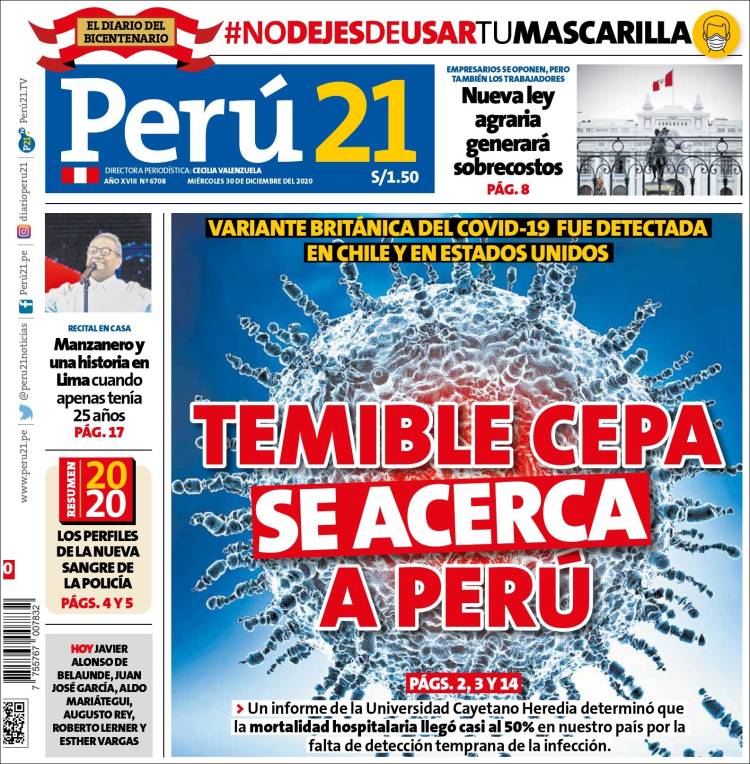 Portada de Perú 21 (Perú)