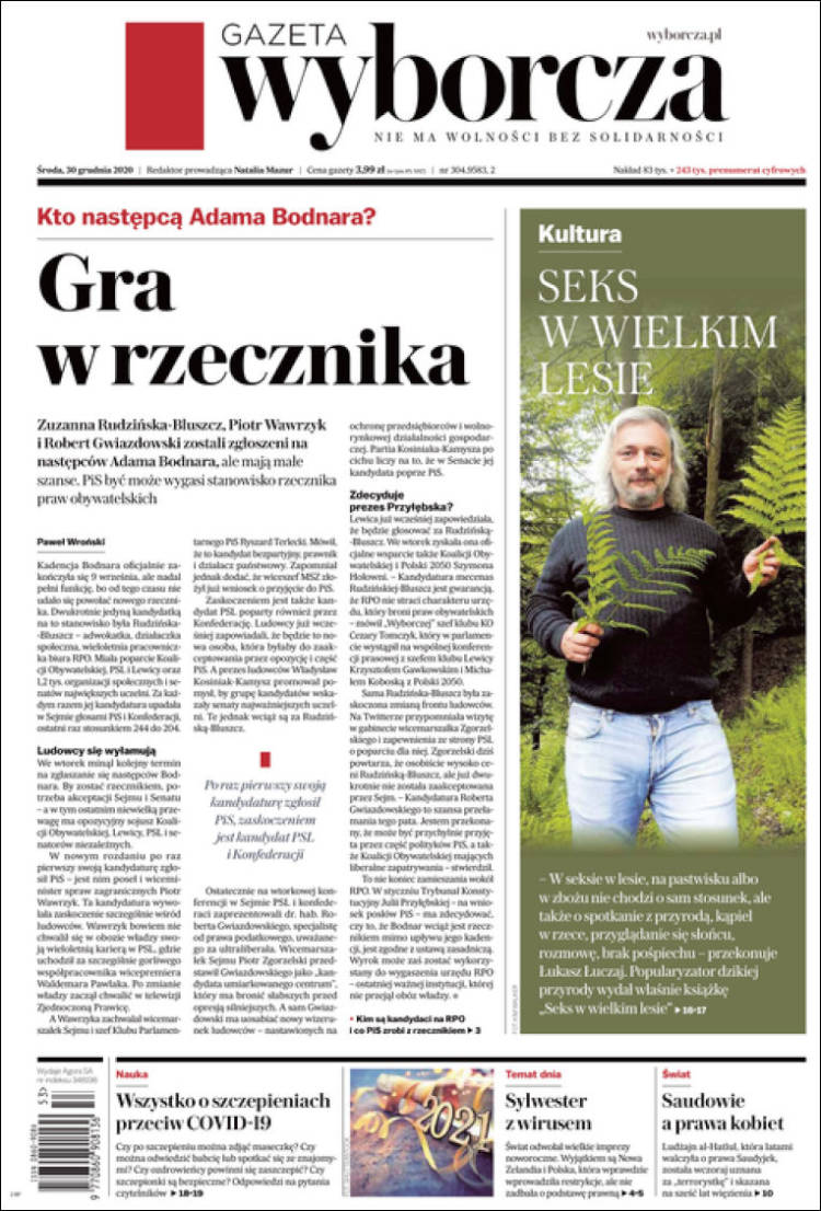 Portada de Gazeta Wyborcza (Polonia)