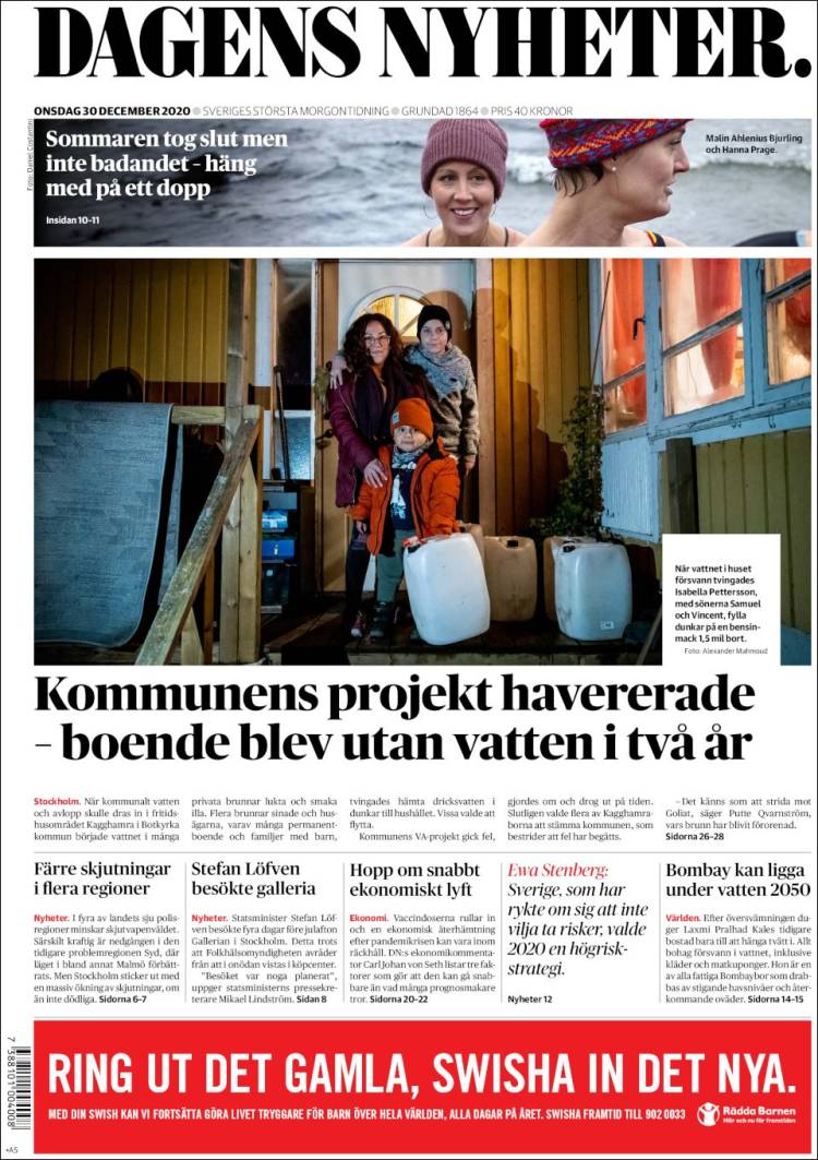 Portada de Dagens Nyheter (Suecia)