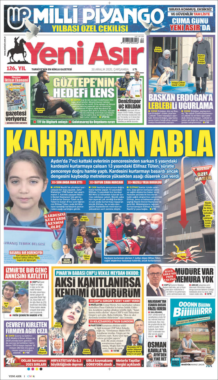 Portada de Yeni Asır (Turqu&iacute;a)