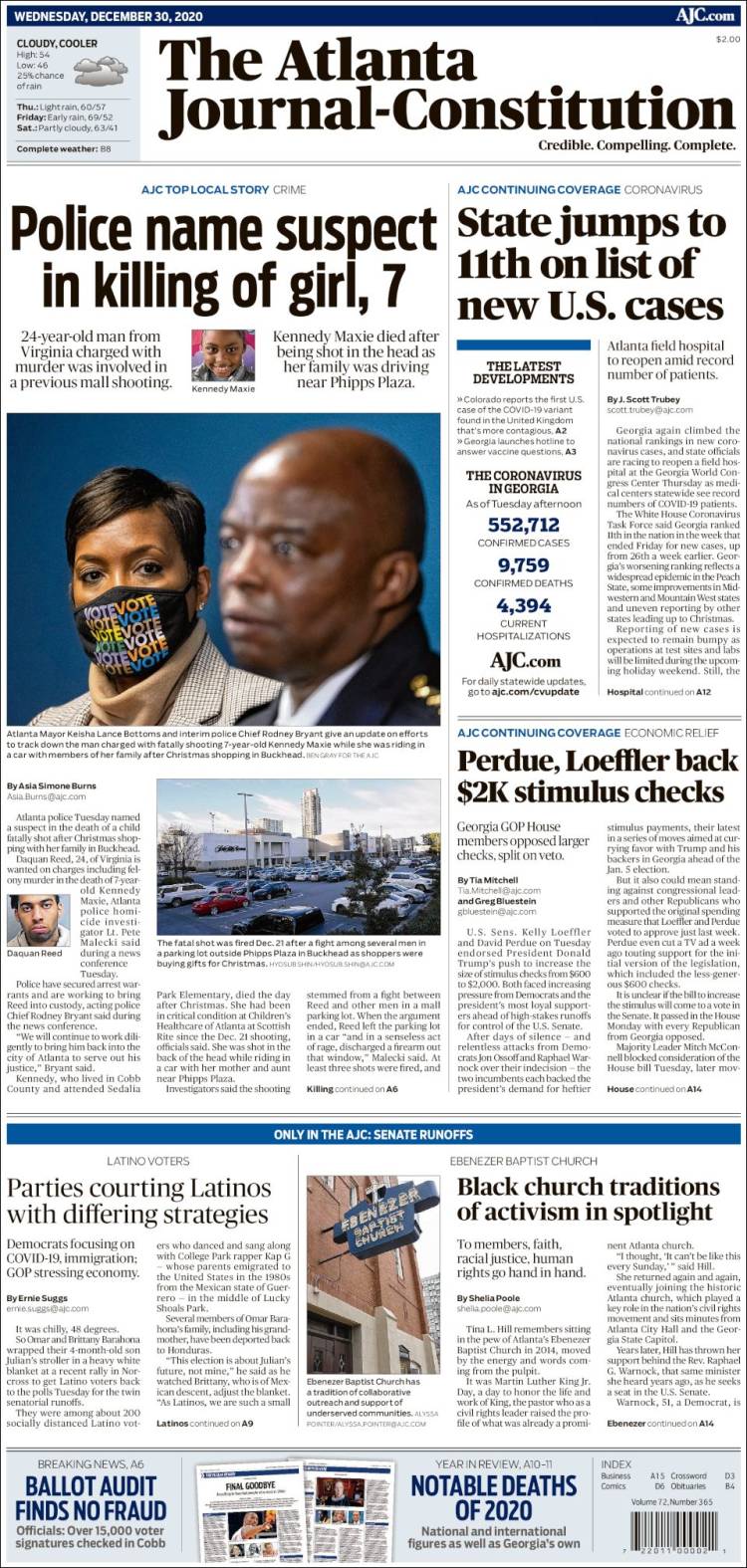 Portada de The Atlanta Journal-Constitution (USA)