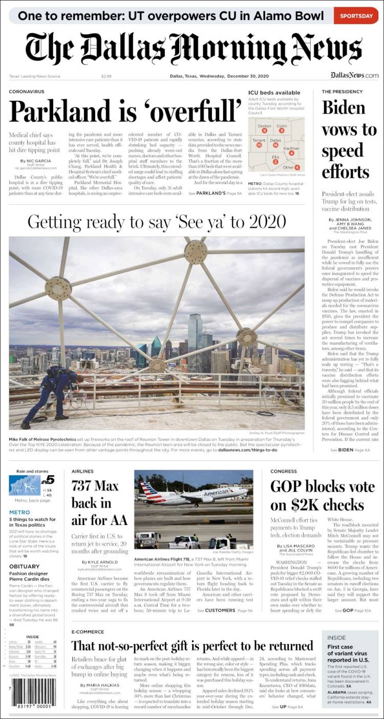 Portada de Dallas Morning News (USA)