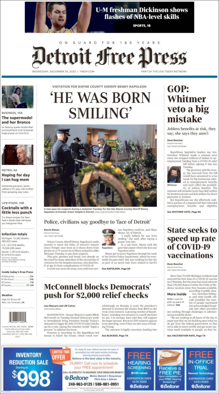 Portada de Detroit Free Press (USA)