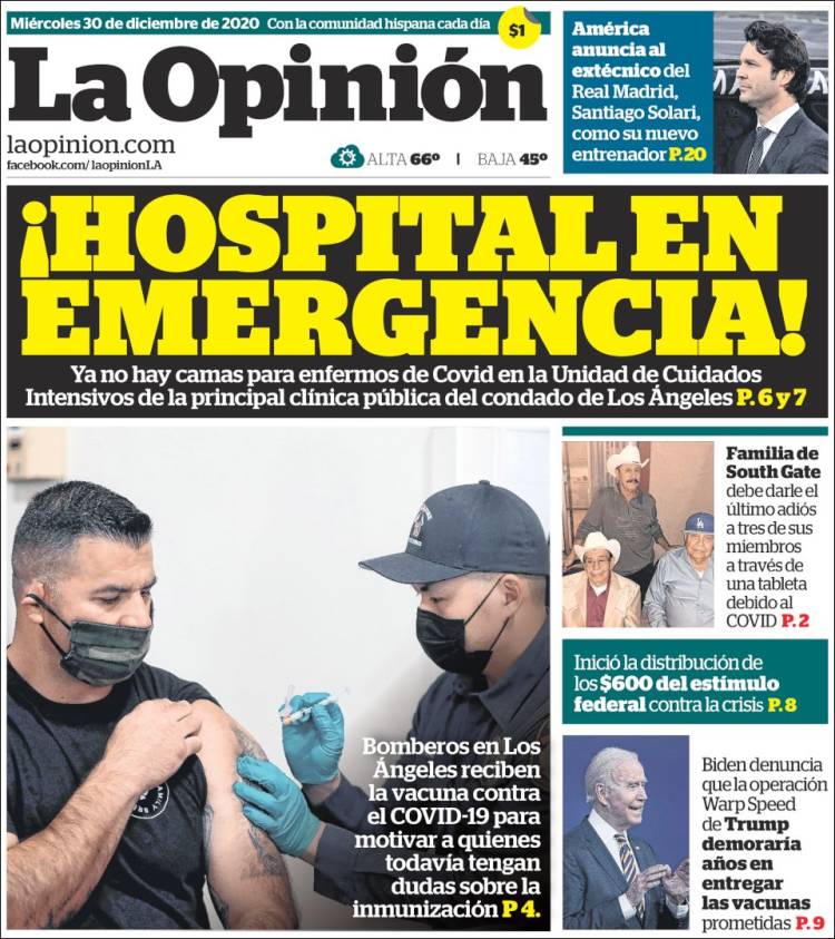 Portada de La Opinión (USA)