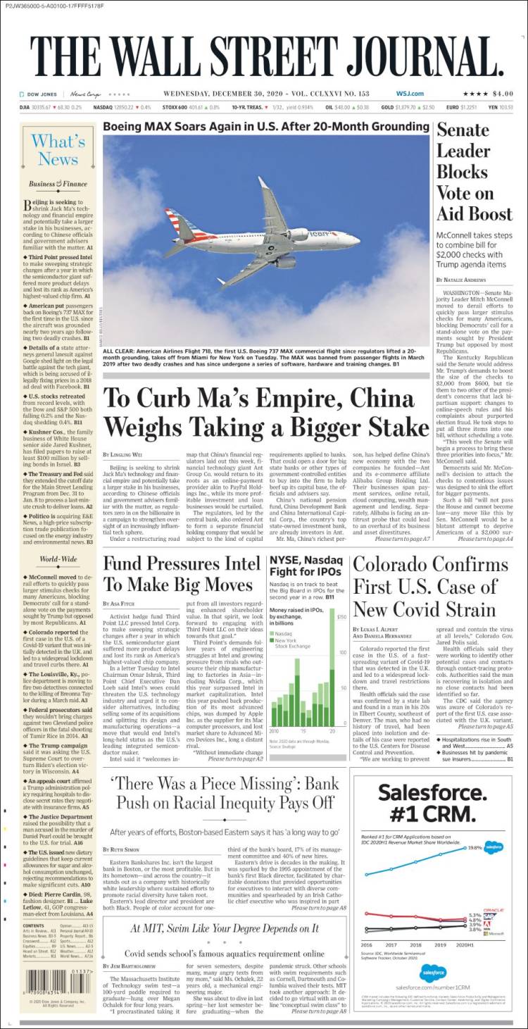 Portada de Wall Street Journal (USA)