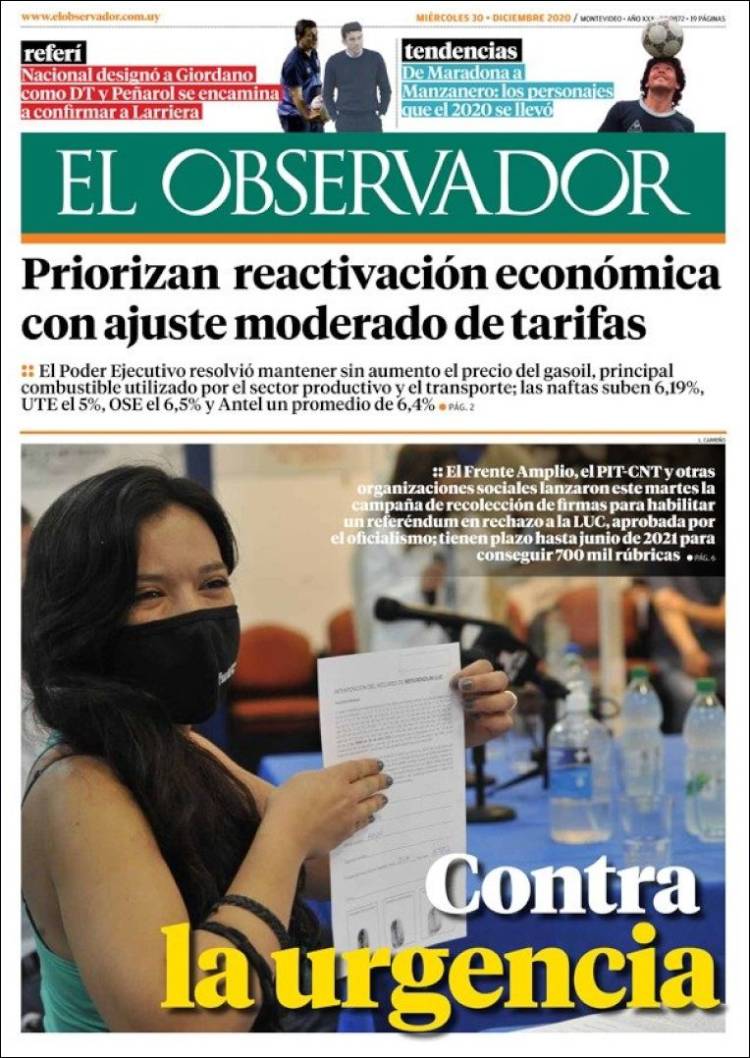 Portada de El Observador (Uruguay)