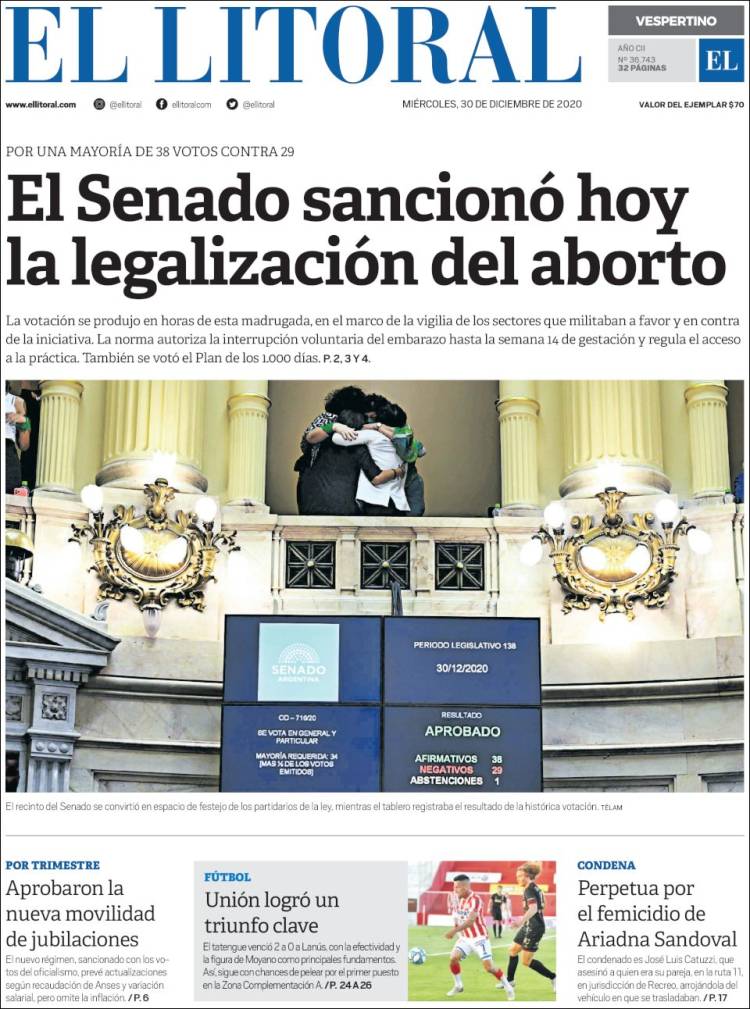 Portada de Diario El Litoral (Argentina)