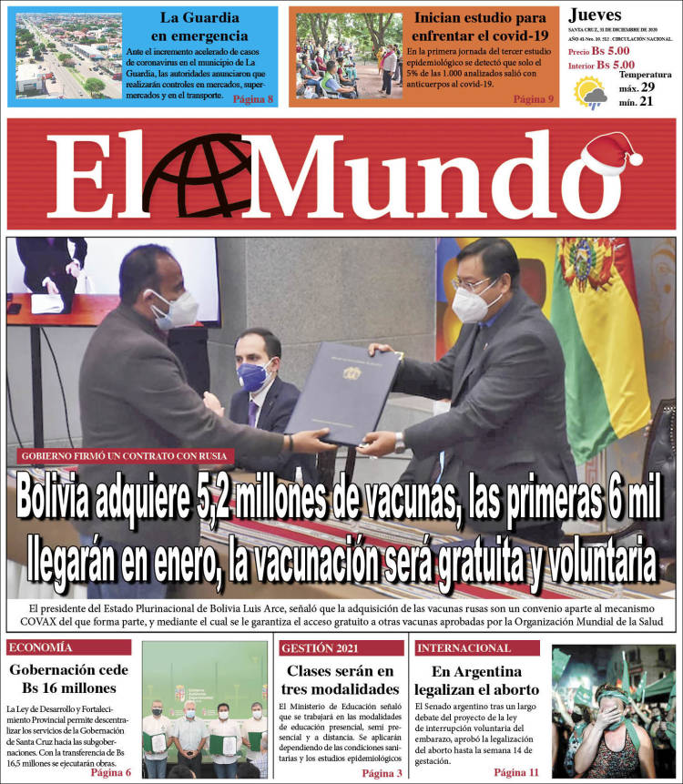 Portada de El Mundo (Bolivia)