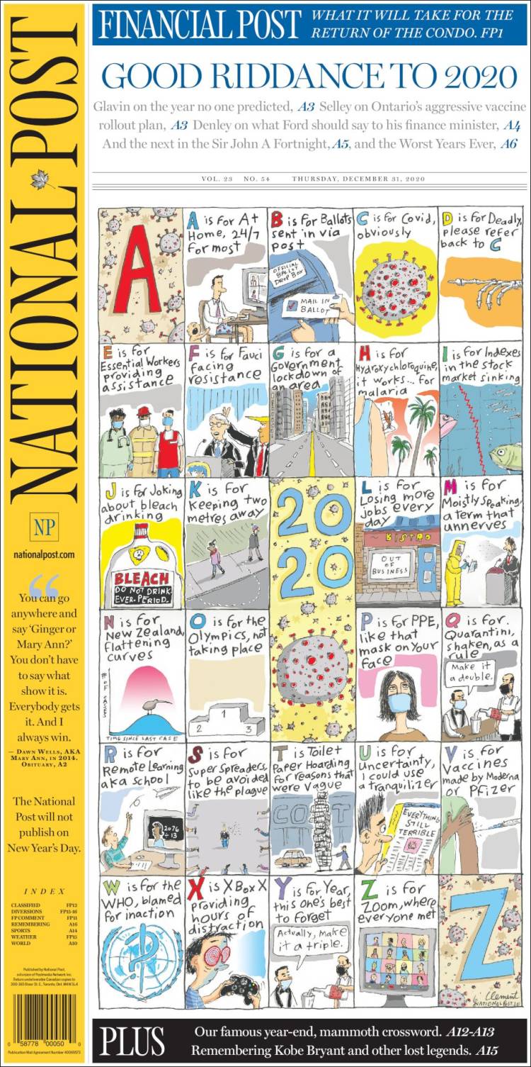 Portada de The National Post (Canadá)