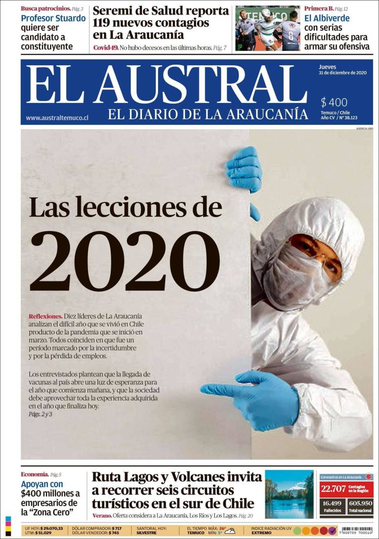 Portada de El Austral de Temuco (Chile)