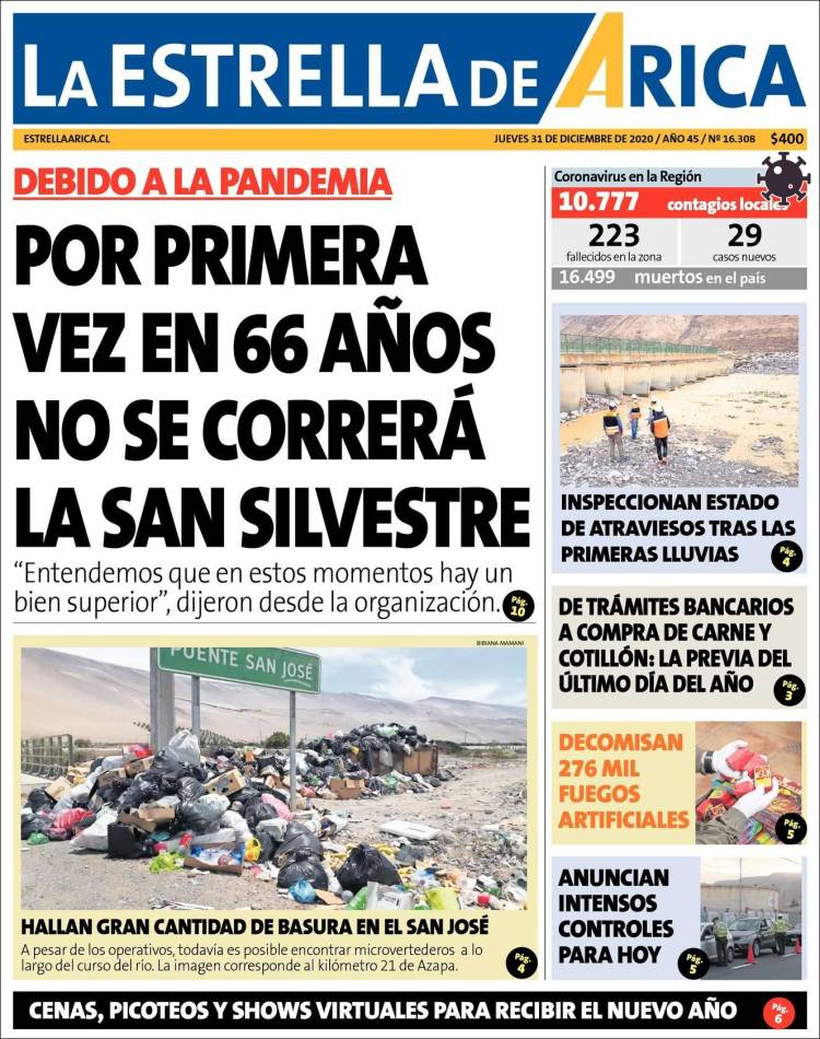 Portada de La Estrella de Arica (Chile)