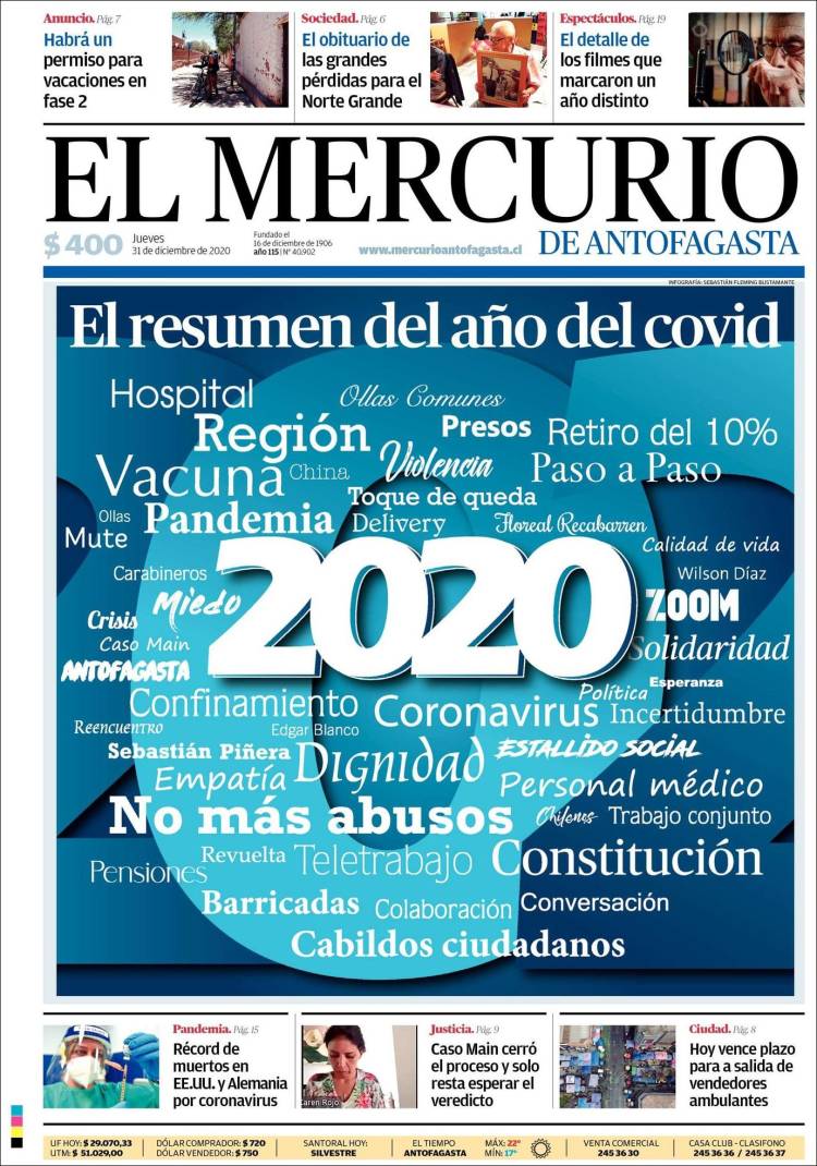 Portada de El Mercurio de Antofagasta (Chile)
