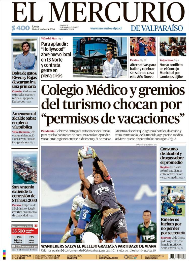 Portada de Mercurio de Valparaiso (Chile)