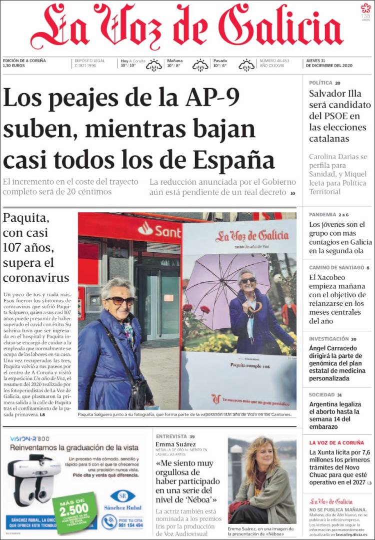 Portada de La Voz de Galicia (España)