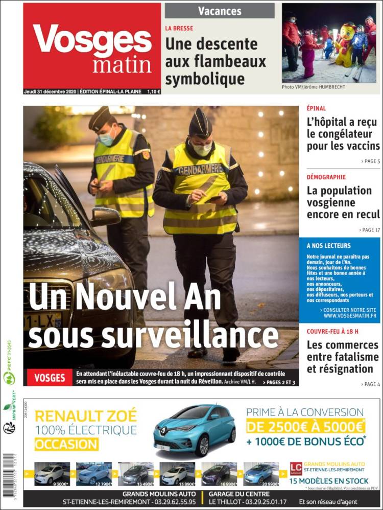 Portada de Vosges Matin (Francia)
