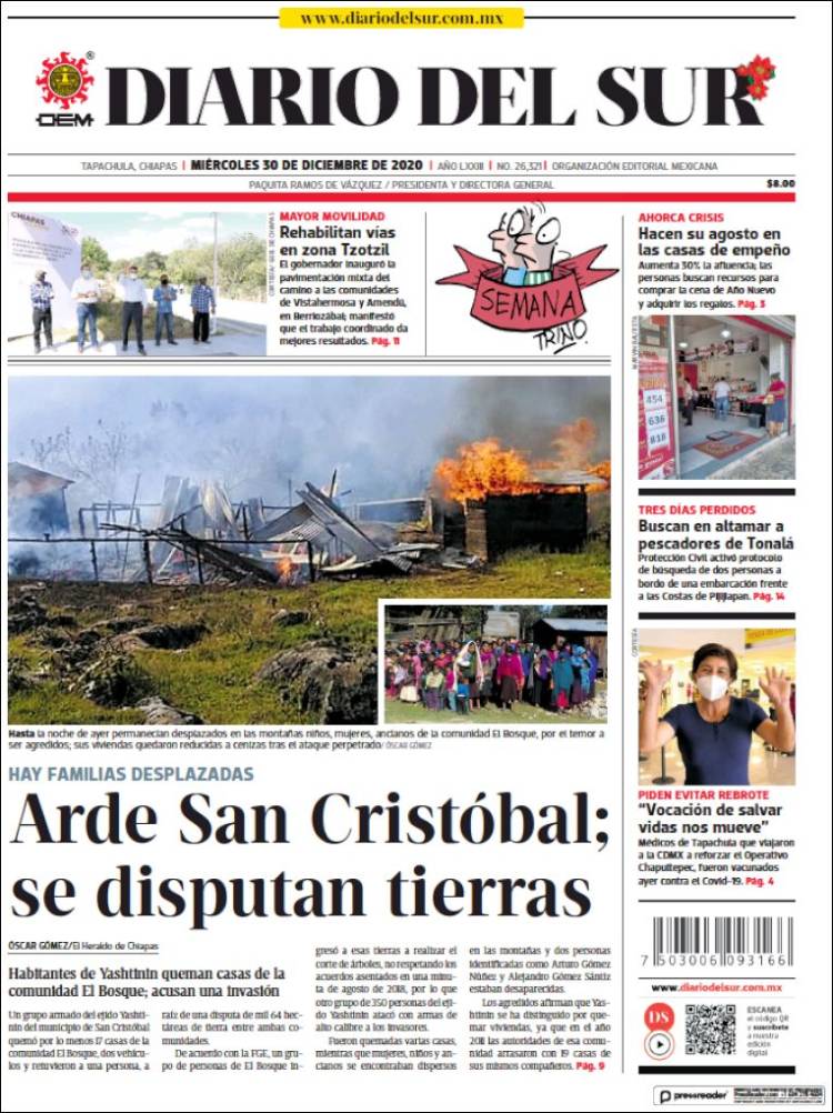 Portada de El Diario del Sur (México)