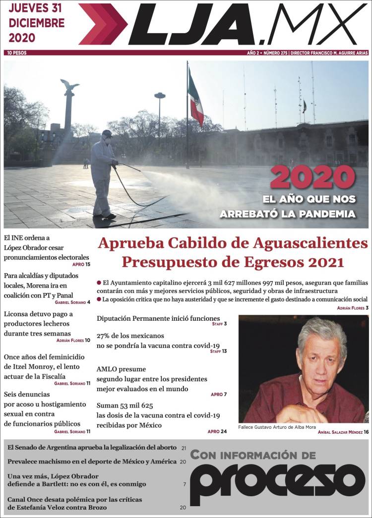 Portada de La Jornada de Aguascalientes (México)