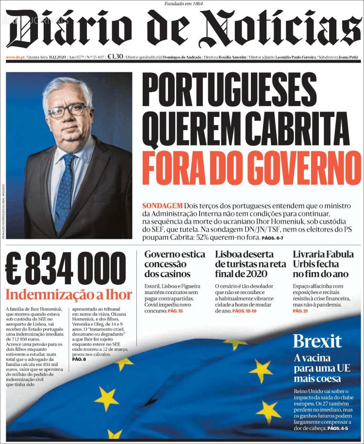 Portada de Diário de Noticias (Portugal)
