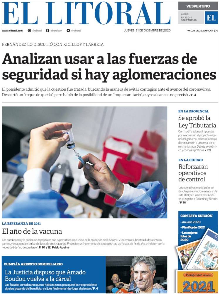 Portada de Diario El Litoral (Argentina)