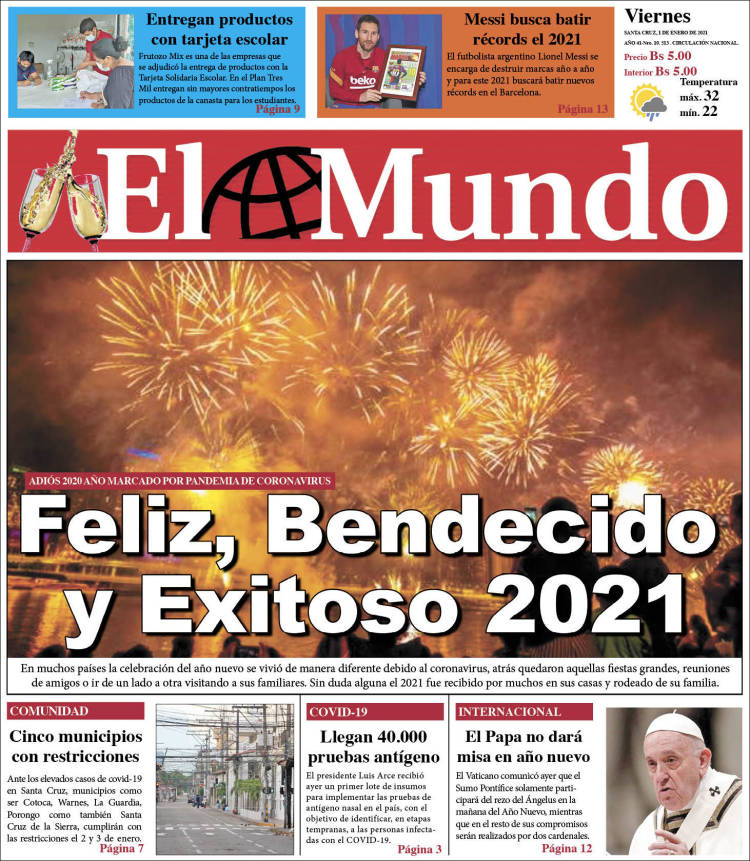 Portada de El Mundo (Bolivia)