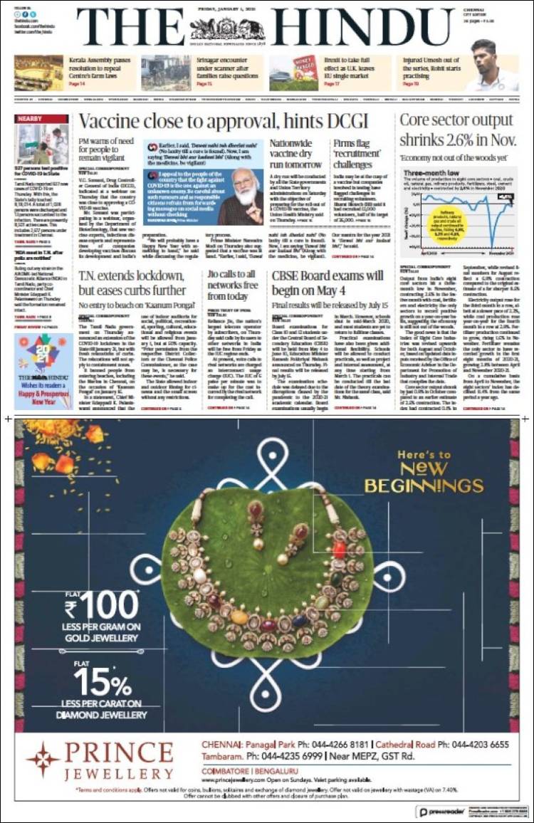 Portada de The Hindu (India)