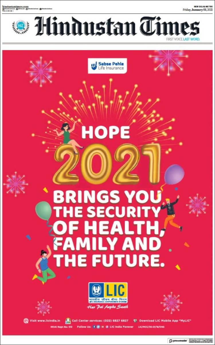 Portada de Hindustan Times (India)