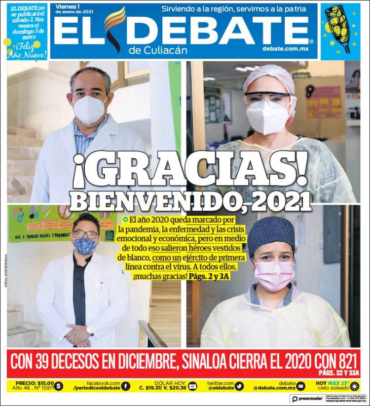 Portada de El Debate de Culiacán (México)