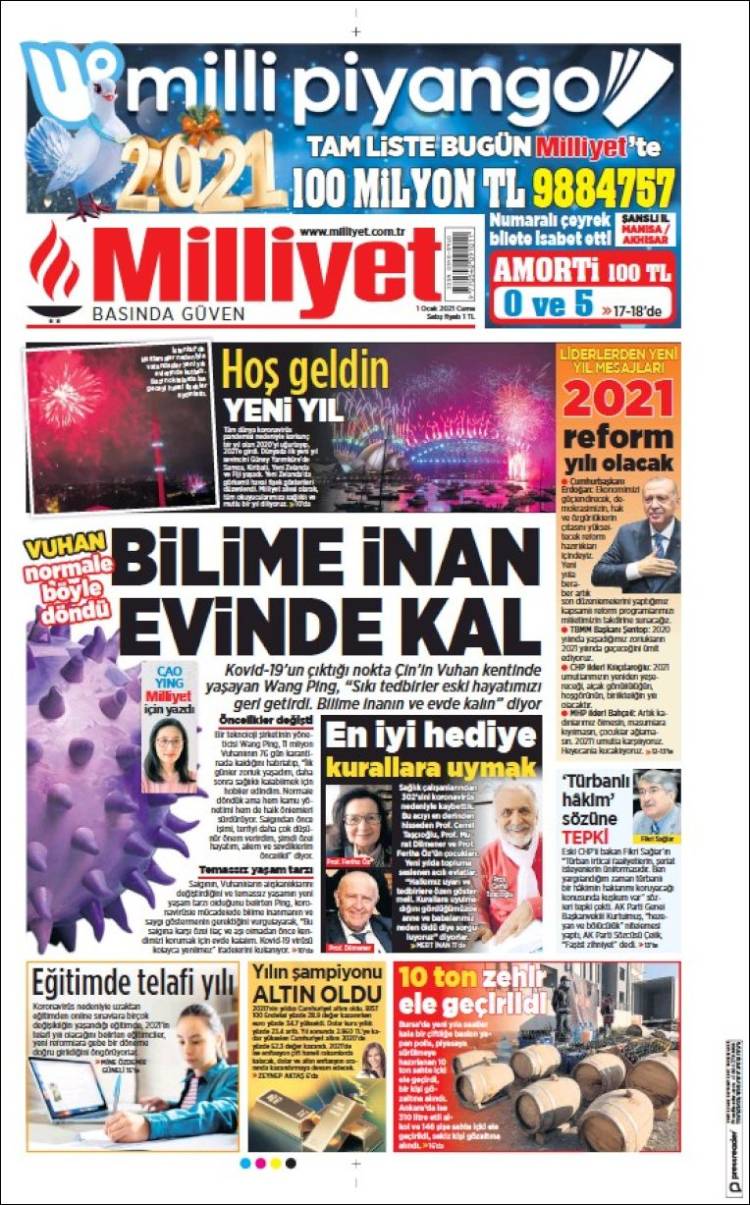 Portada de Milliyet (Turquie)