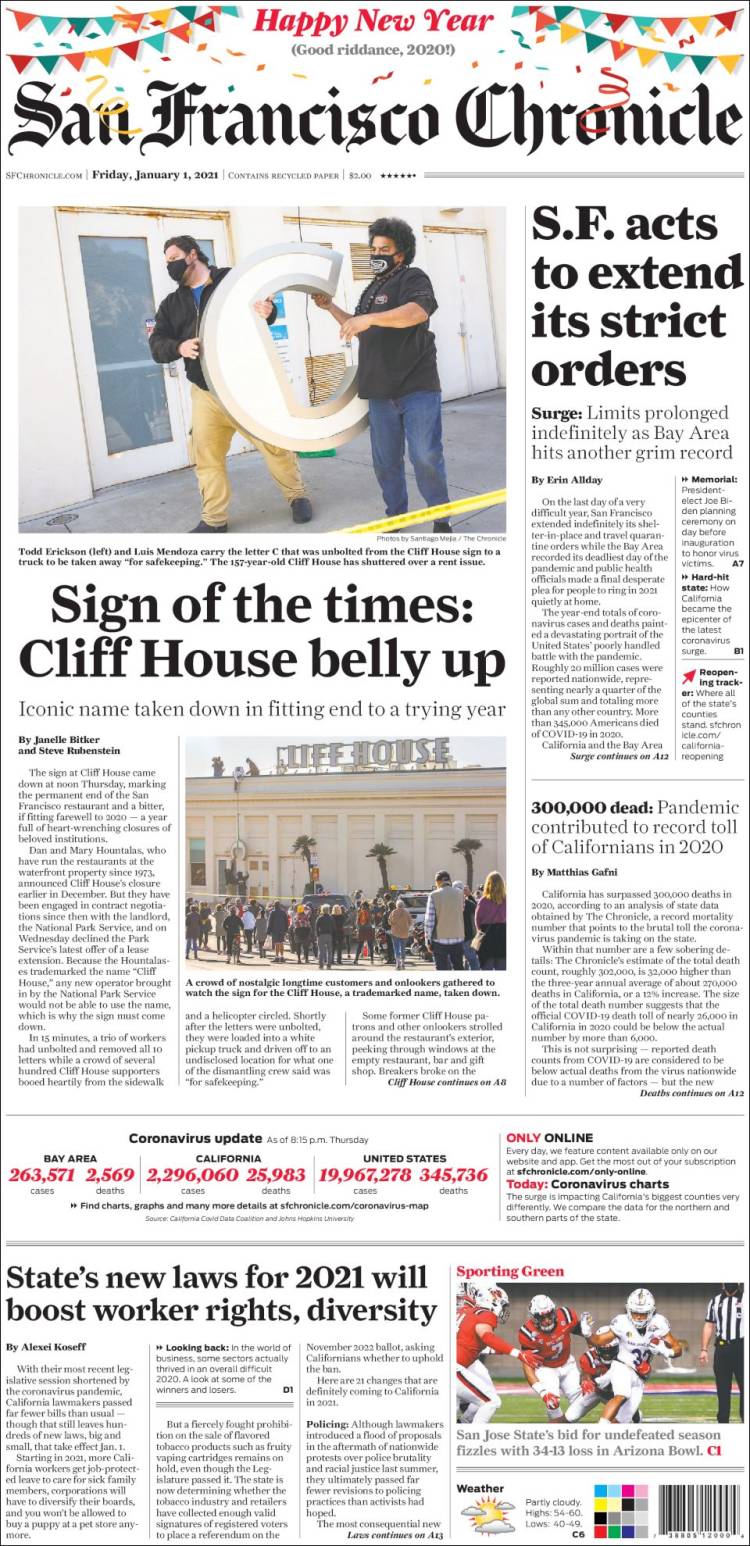 Portada de San Francisco Chronicle (USA)