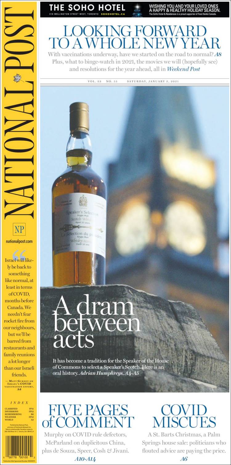 Portada de The National Post (Canada)