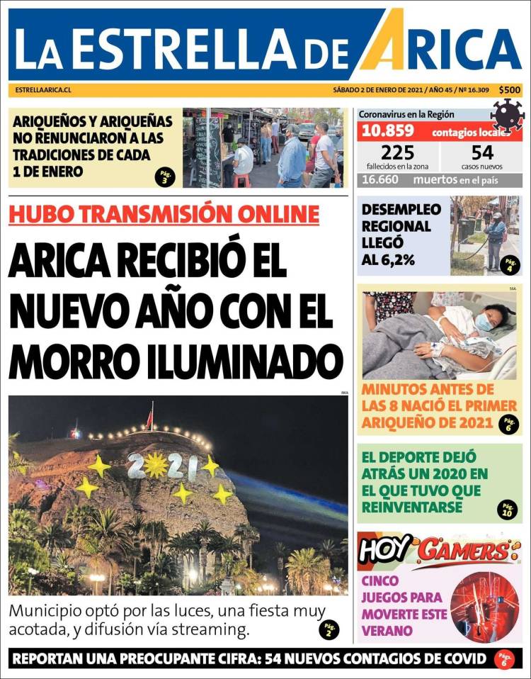 Portada de La Estrella de Arica (Chile)