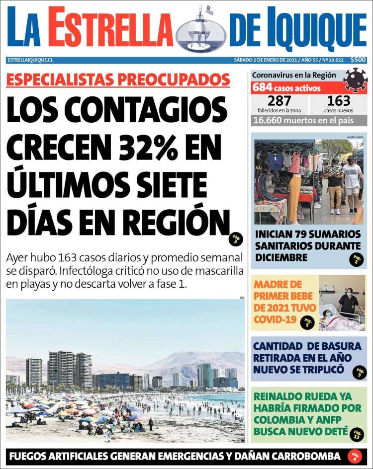 Portada de La Estrella de Iquique (Chile)