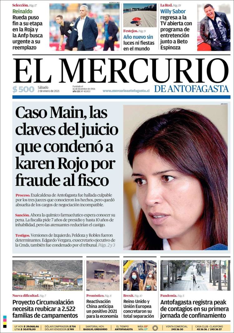 Portada de El Mercurio de Antofagasta (Chile)