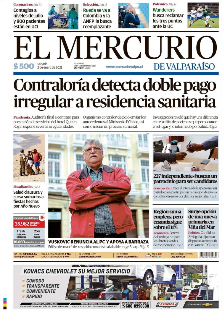 Portada de Mercurio de Valparaiso (Chile)