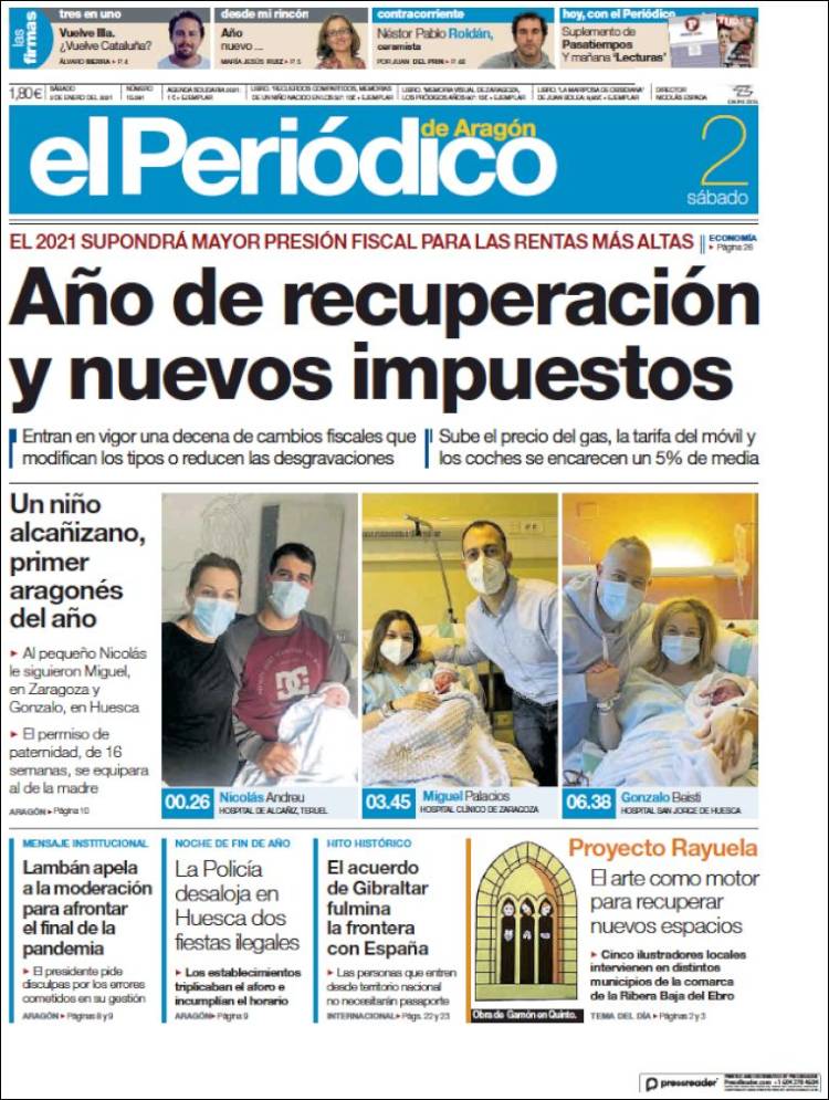 Portada de El Periódico de Aragón (España)