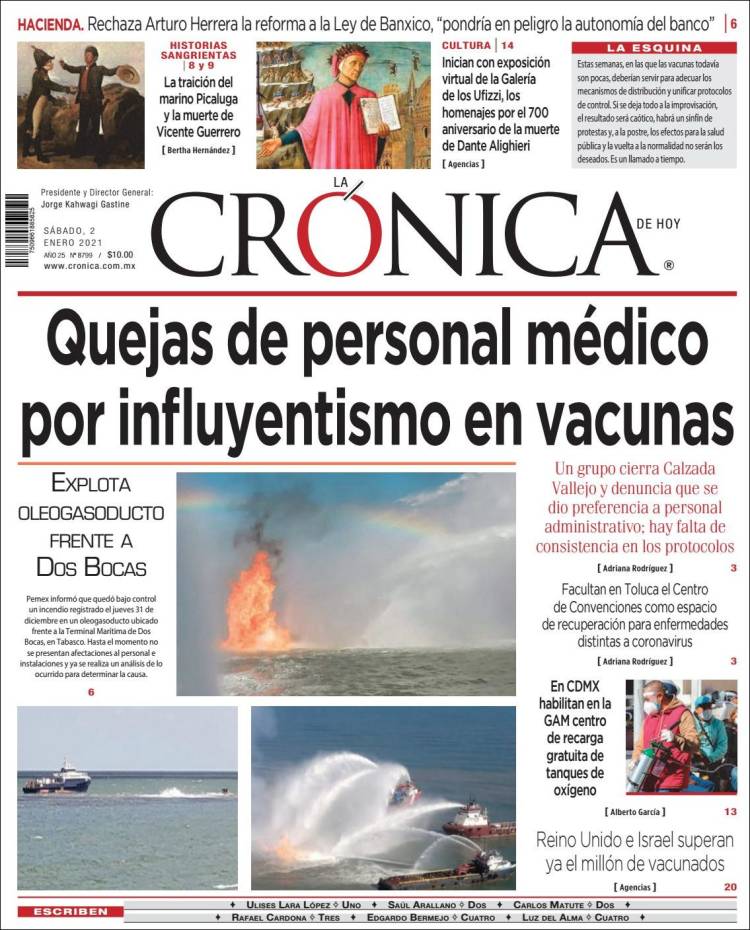 Portada de La Crónica de Hoy (M&eacute;xico)
