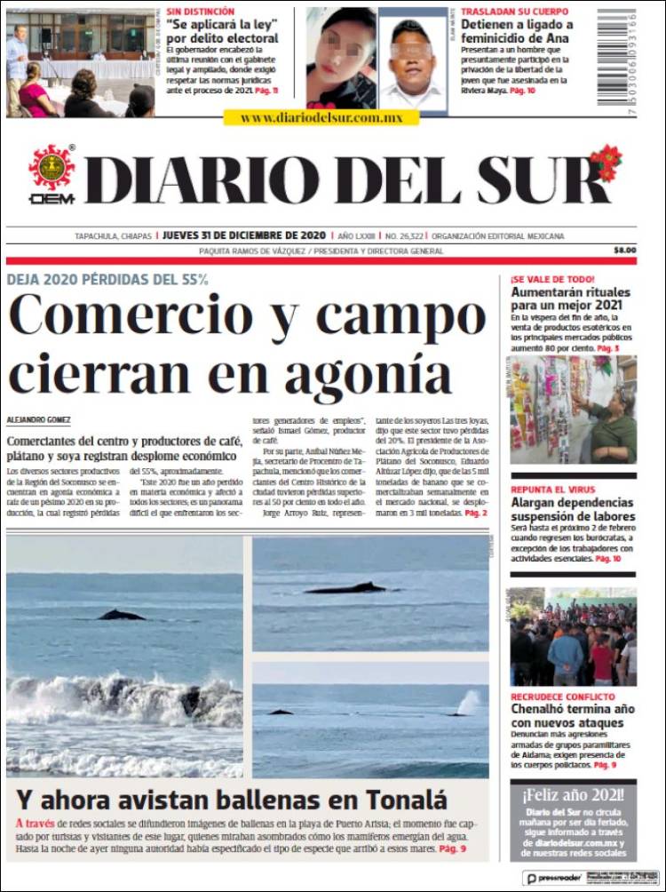 Portada de El Diario del Sur (M&eacute;xico)