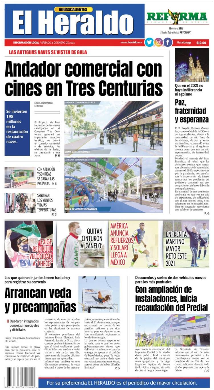 Portada de El Heraldo de Aguascalientes (M&eacute;xico)