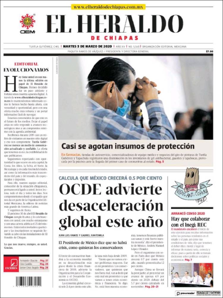 Portada de El Heraldo de Chiapas (M&eacute;xico)