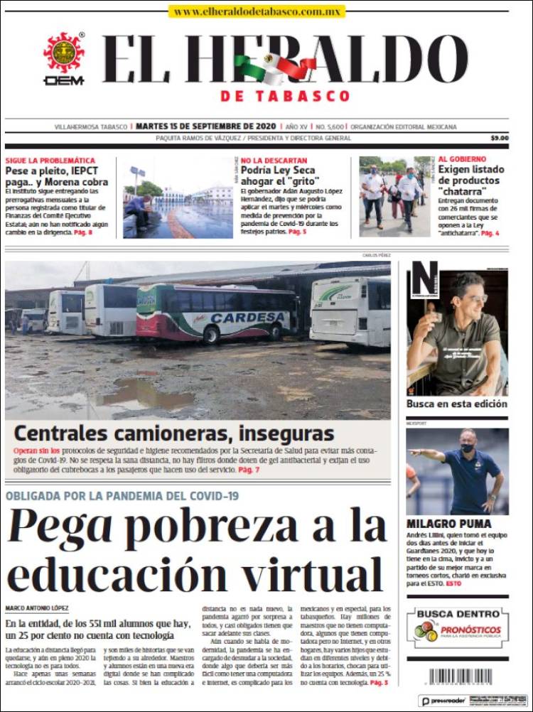 Portada de El Heraldo de Tabasco (M&eacute;xico)
