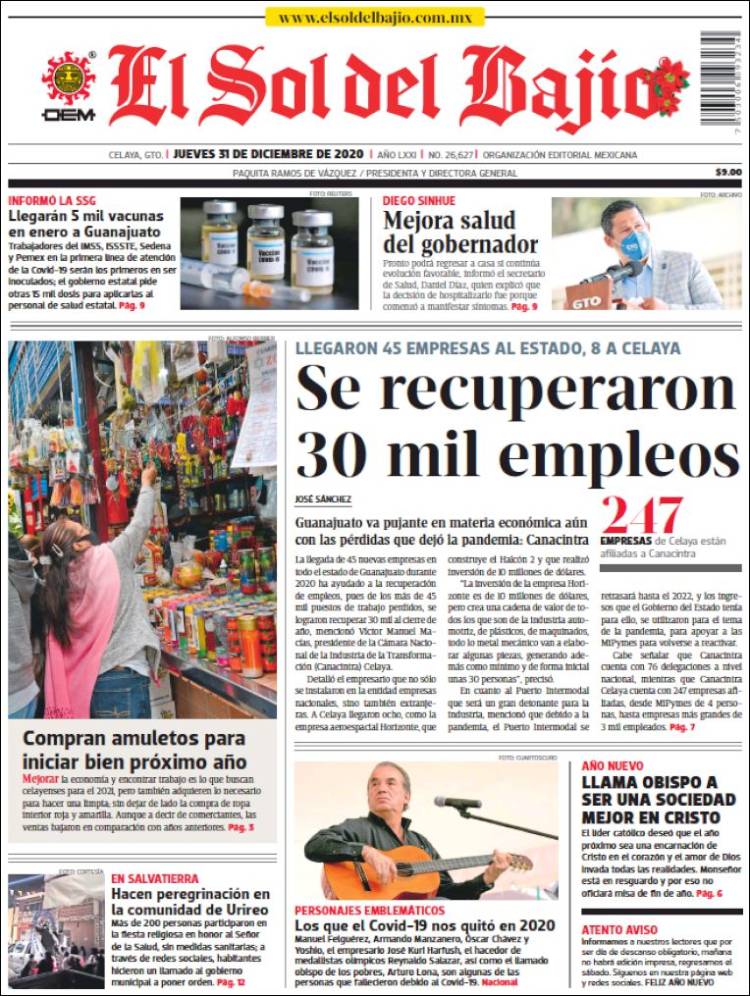 Portada de El Sol del Bajio (M&eacute;xico)