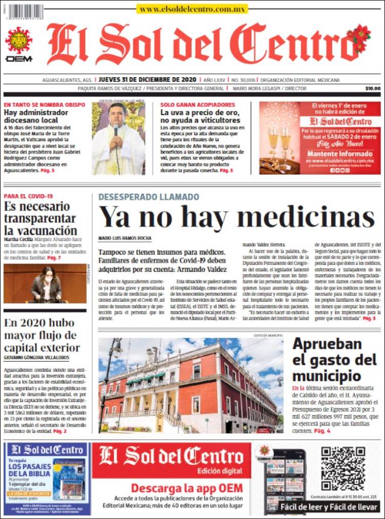 Portada de El Sol del Centro (M&eacute;xico)