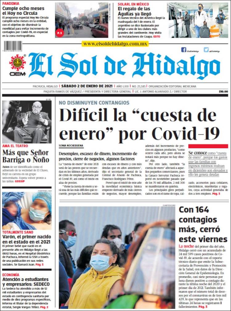 Portada de El Sol de Hidalgo (M&eacute;xico)