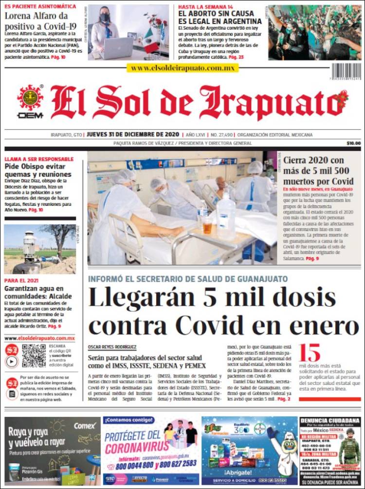 Portada de El Sol de Irapuato (M&eacute;xico)