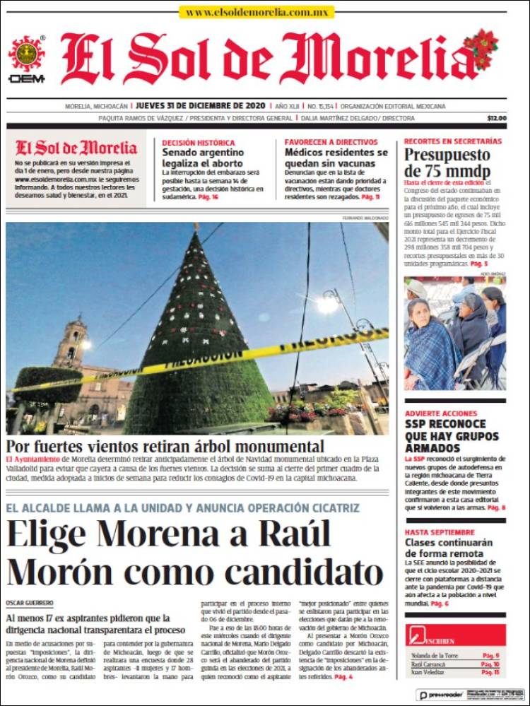 Portada de El Sol de Morelia (M&eacute;xico)