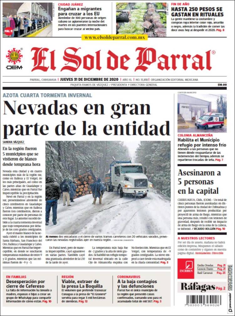Portada de El Sol de Parral (M&eacute;xico)