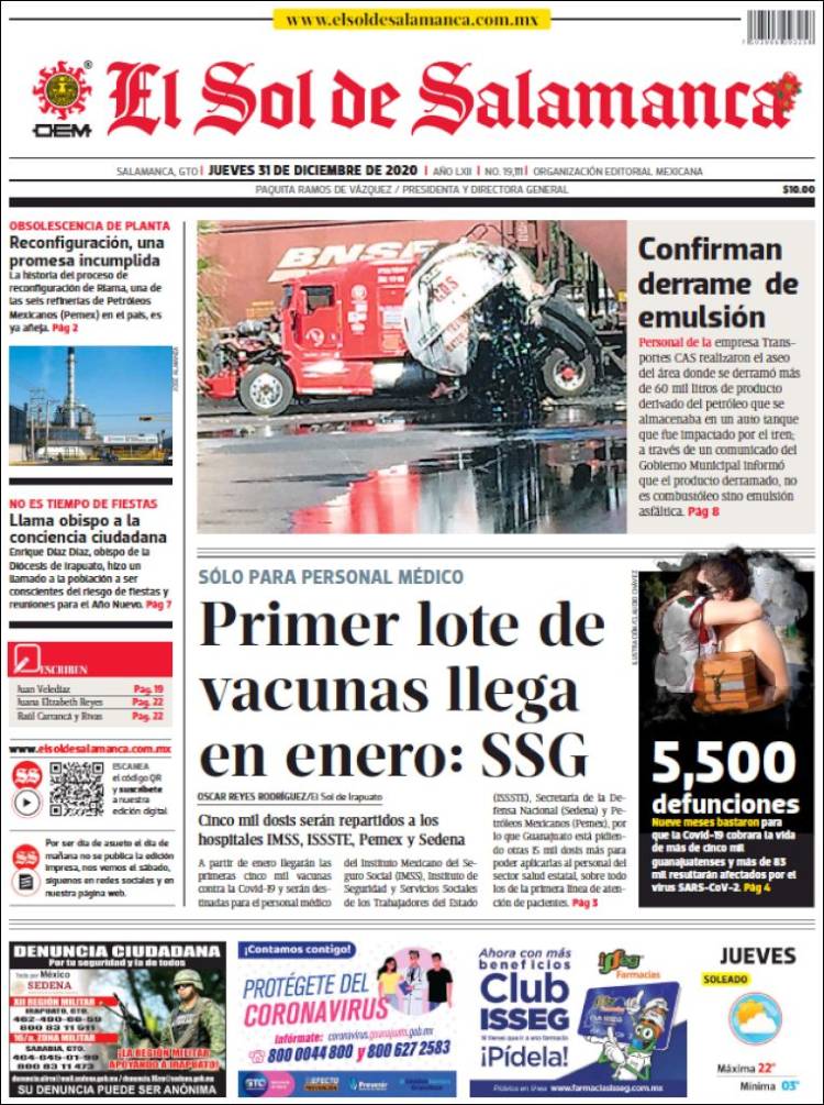 Portada de El Sol de Salamanca (M&eacute;xico)