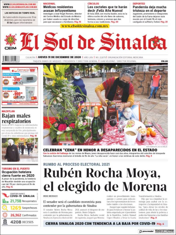 Portada de El Sol de Sinaloa (M&eacute;xico)